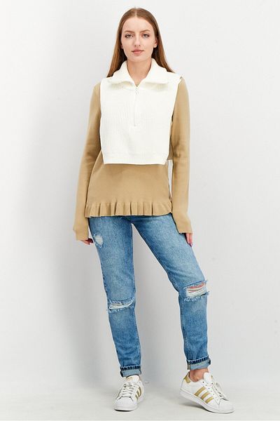 NA-KD Women High Neck Textured Sweater Vest, Off White