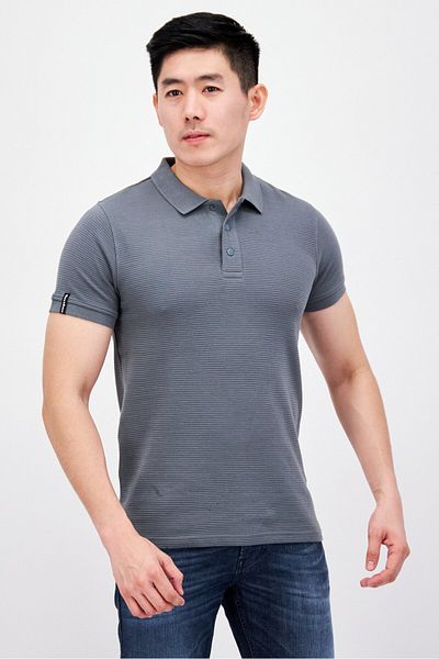 Threadbare Men Regular Fit Short Sleeve Textured Polo Shirt, Sage Green