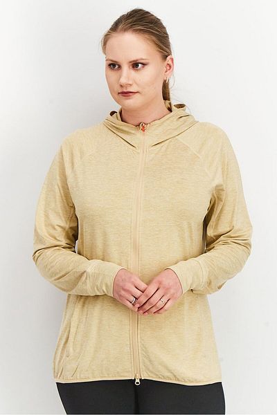 Tchibo Women Sportwear Fit Hooded Training Sweatshirt, Tan Heather