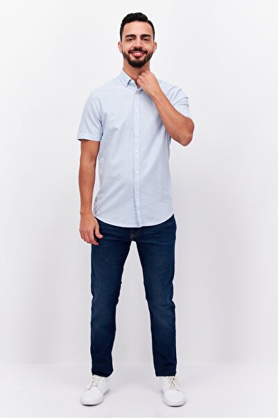Threadbare Men Spread Collar Short Sleeves Embroidered Casual Shirts, Sky Blue