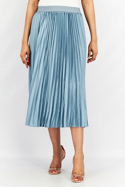 Tchibo Women Pleated Midi Skirt, Sage Blue