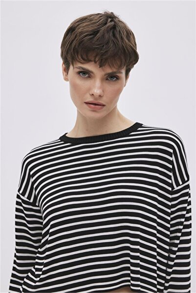 SHERIN Black Viscose Striped Knitwear Sweater