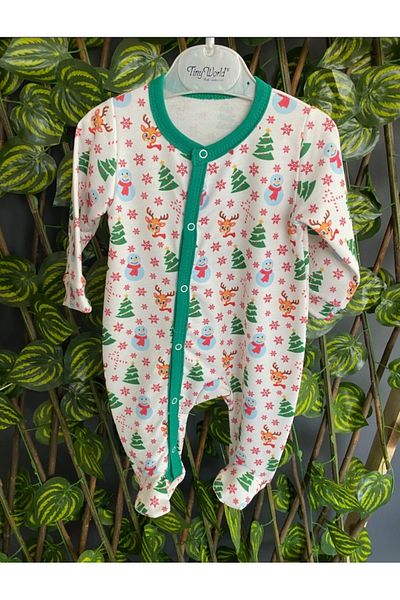 Tiny World Unisex Baby Christmas Jumpsuit with Christmas Snowman and Deer Pattern