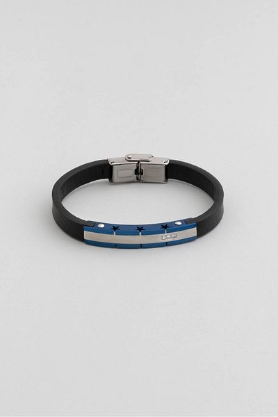 So CHIC GENT White Zircon Stone Men's Vegan Leather Bracelet
