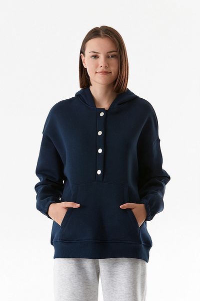 Fulla Moda Snap Fastener Kangaroo Pocket Hooded Sweatshirt