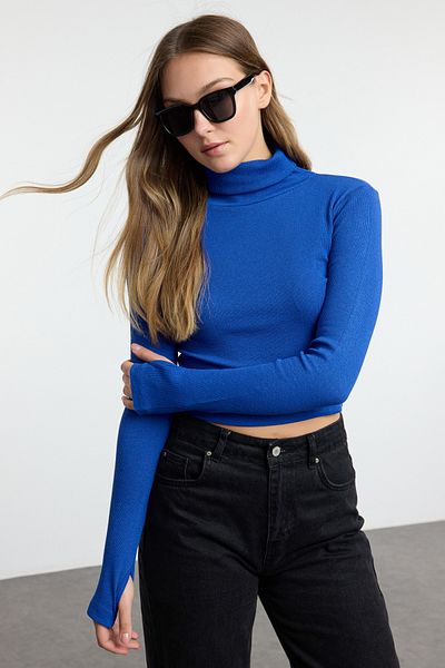 Trendyol Collection Pletená halenka s rolákem - detail prstů, žebrovaný a pružný Twoaw21Bz0071