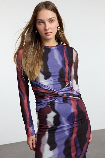 Trendyol Collection Colorful Maxi Knitted Dress - Abstract Tie Detail, Twoaw25el00401