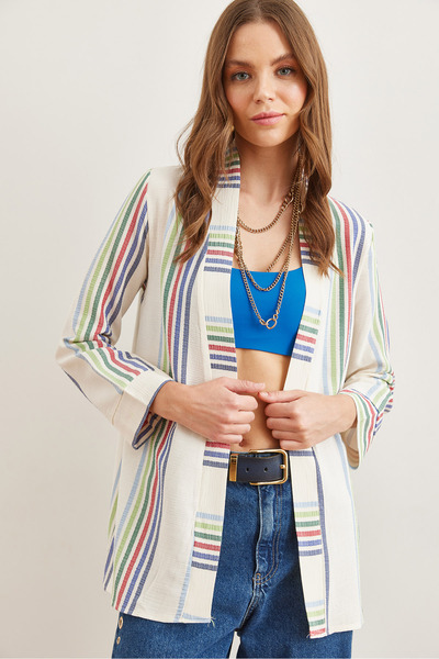 Olalook Základní bunda z bílého pruhovaného mušelínu - Ckt- 19000390