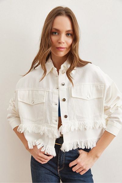 Olalook Bunda White Tassel Detailed Crop Gabardine - Ckt- 19000385