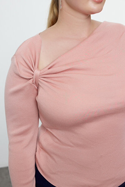 Trendyol Curve Thin Knitwear Sweater - Pink, Gather Detailed Collar Tbbaw25An00046
