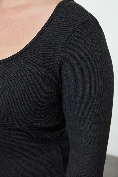 Trendyol Curve Anthracite Camisole Knitted Plus Size Dress