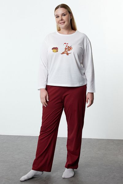 Trendyol Curve Tom&Jerry Licensed Claret Red Knitted Pajamas Set - Tbbaw25Ai00062