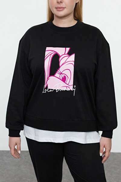 Trendyol Curve Lola Bunny Black Knitted - Velká mikina Tbbaw25Ao00016