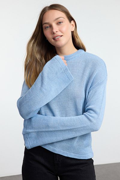 Trendyol Collection Pulover de tricotaj cu decolteu lat albastru deschis TWOAW25KZ00295