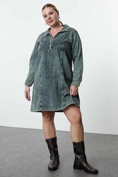 Trendyol Curve Μπλε Rigid Τζιν Φόρεμα Plus Size