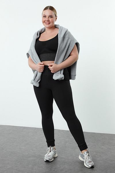 Trendyol Curve Scuba Fabric fekete teljes hosszúságú szálcsiszolt sportleggings - Tbbaw25bv00000