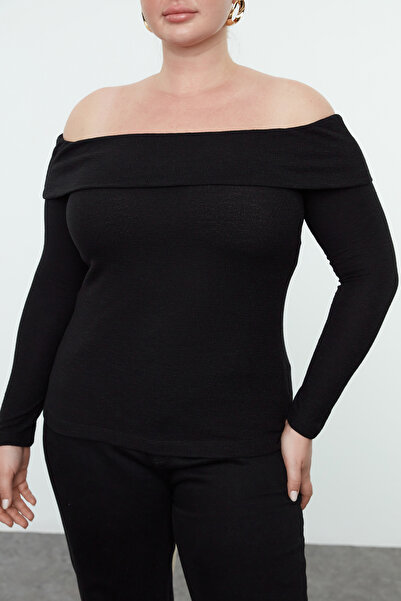 Trendyol Curve Μαύρη Πλεκτή Μπλούζα Μεγάλου Μεγέθους