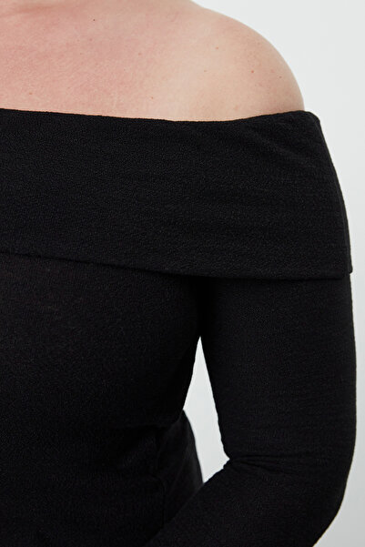 Trendyol Curve Μαύρη Πλεκτή Μπλούζα Μεγάλου Μεγέθους