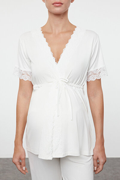 Trendyol Collection Ecru Lace Front Opening Maternity and Maternity Pajamas Set Suitable for Breastfeeding - Tbbaw25Ai00074