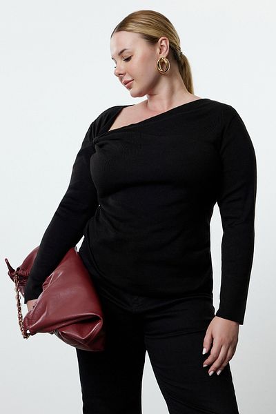Trendyol Curve Thin Knitwear Sweater - Black, Drawstring Collar Detail, Tbbaw25An00046