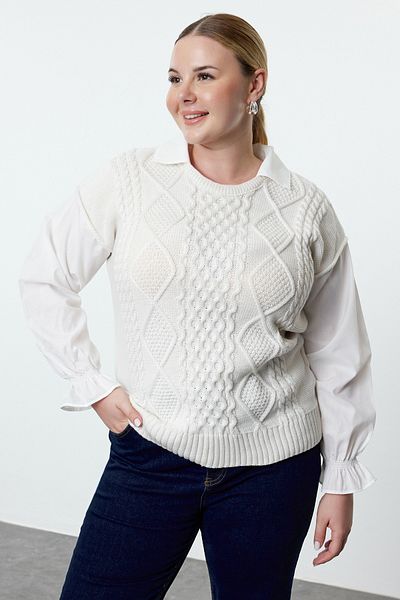 Trendyol Curve Shirt Collar Braided Knitwear Sweater - Tbbaw25an00048
