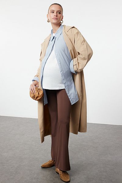 Trendyol Collection Barna, magas derekú, állítható hasi paneles kismama és nagy méretű leggings TBBAW25BV00001