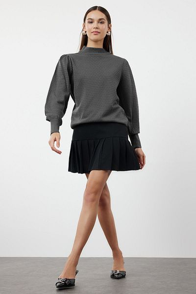 Trendyol Collection Állványgalléros antracit kötöttáru pulóver - TWOAW21KZ0817