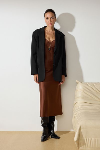 Trendyol Collection Кафява право изрязана сатенена макси тъкана рокля с презрамки TWOSS24EL00163