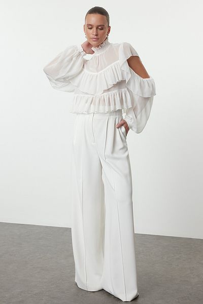 Trendyol Collection Ecru Ruffle Detailed Chiffon Woven Blouse Tpraw25Bz00008