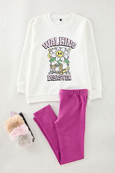 TRENDYOLKIDS طقم بناتي أبيض متعدد الألوان مكون من 4 قطع محبوك بالزهور من الأسفل إلى الأعلى TKDAW25AU00119