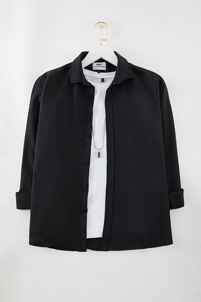 Edit by Trendyol Pružná pletená pánská černá košile - Regular Fit Tedaw25Go00045