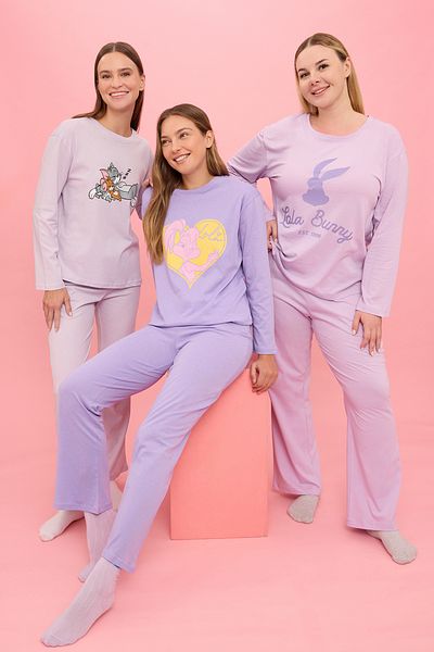 Trendyol Curve Lilac Lola Bunny Licensed Pajama Set - Knitted Tbbaw25Ai00061
