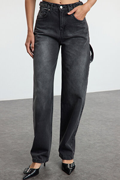 Trendyol Collection Udržitelnější antracitové džíny Bol Cut s vysokým pasem Carpenter Skater TWOAW24JE00308