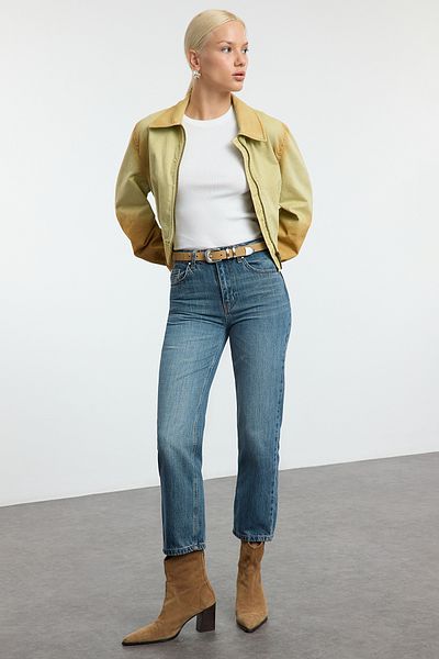 Trendyol Collection Blugi drepti albaștri cu talie înaltă - TWOAW25JE00310