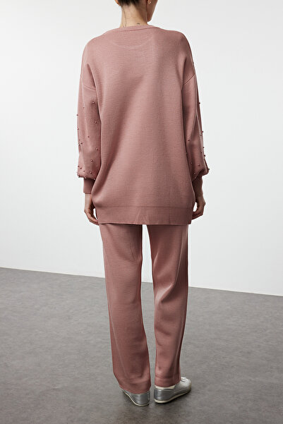 Edit by Trendyol Dried Rose Stone Detailed Knitwear Top and Bottom Set Tedaw25Us00013