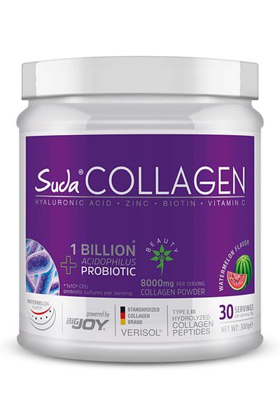 Suda Collagen بروبيوتيك كولاجين بنكهة البطيخ 300 جرام - 8000 ملجم ببتيد الكولاجين المتحلل - النوع 1، النوع 3