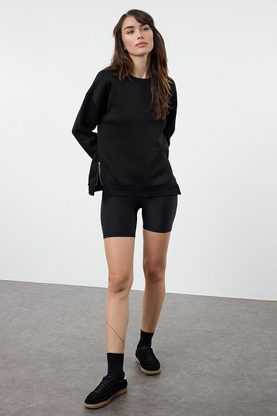 Trendyol Collection Черен плетен суичър с полар с цип - Twoaw25sw00266