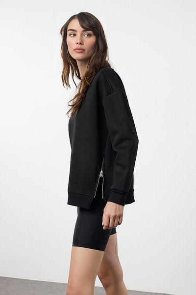 Trendyol Collection Черен плетен суичър с полар с цип - Twoaw25sw00266