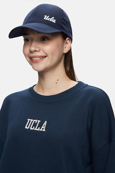 UCLA Olvera Navy Blue Embroidered Crew Neck Women's Sweatshirt - Loose Fit