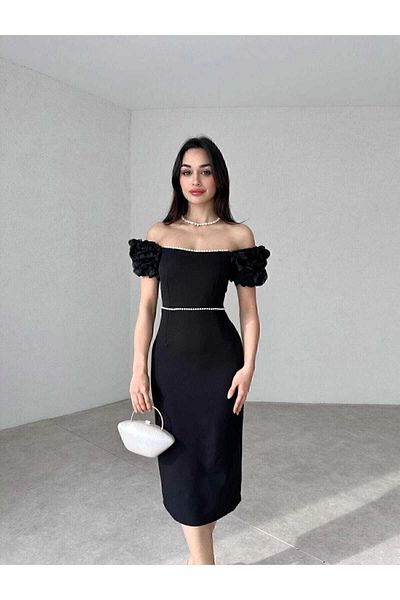 MODA DURAĞI Pearl Detail Quality Atlas Dress 2051