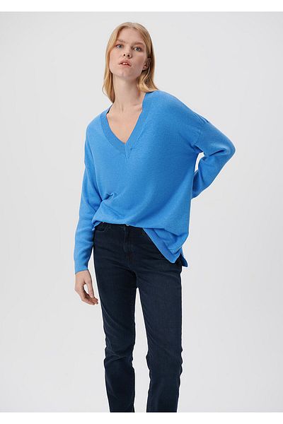 Mavi Pulover cu decolteu în V supradimensionat / croială largă 1710038-70875
