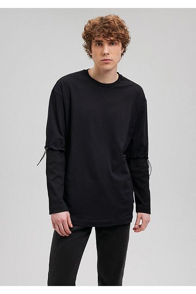 Mavi Sleeve Detailed Black T-Shirt Oversize / Wide Cut0611957-900