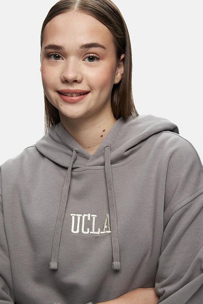 UCLA Jess Gray Oversize Embroidered Hooded Women's Sweatshirt