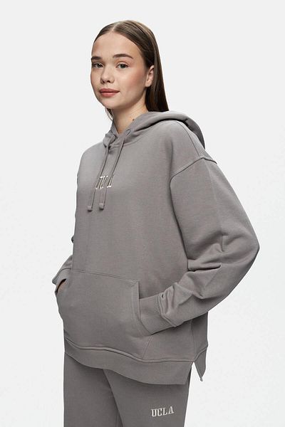 UCLA Jess Gray Oversize Embroidered Hooded Women's Sweatshirt