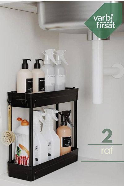 Varbifırsat 2-Tier Sink with Non-Slip Base - under Counter and Hanging Bathroom Kitchen Organizer