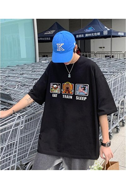 Toum Tricou oversize unisex negru Enya Takı Eat Train Sleep