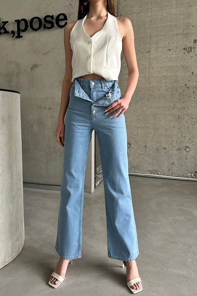XRAY JEANS Blugi de damă Pantaloni dubli cu talie înaltă Pantaloni largi Palazzo Ice Blue Denim