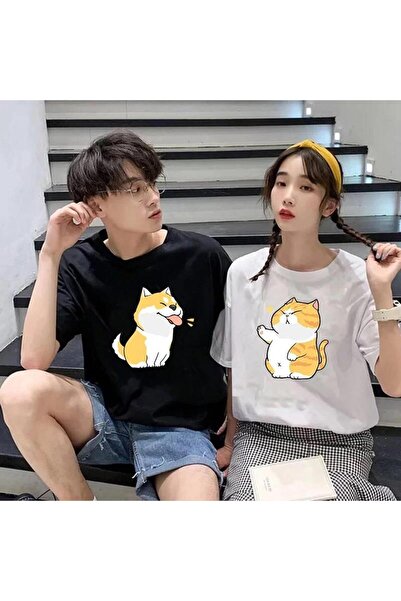 Toum Enya Jewelry - تي شيرت كبير الحجم مطبوع عليه كلب وقطة (يتم إرساله بشكل ف...