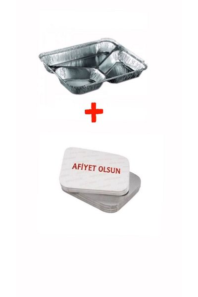 FİGANLAR 3-Compartment 3-Compartment Aluminium Plate + Lid 200 Pcs