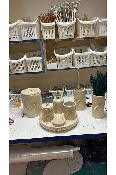 ege gross Decorative Natural Beige Marbroom Accessory 8 Marbroom Bathroom Set / Marbroom Bathroom Set